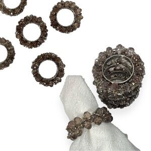 Beaded‎ Napkin Rings Set of 5 Taupe Smokey Light Brown